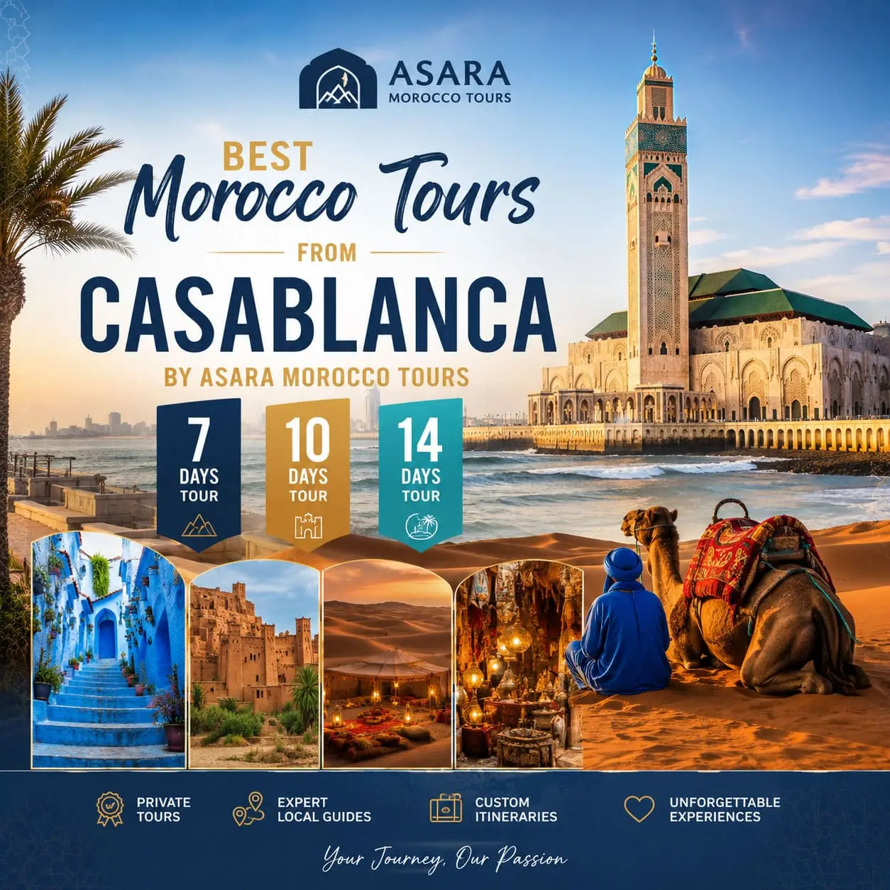 Casablanca tours starting point with the Hassan II Mosque on Morocco's Atlantic coast