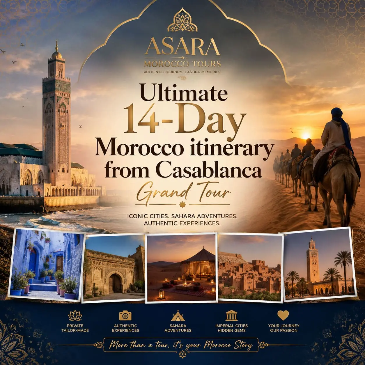 14 day Morocco itinerary from Casablanca including Essaouira, two Sahara nights and the Atlantic coast