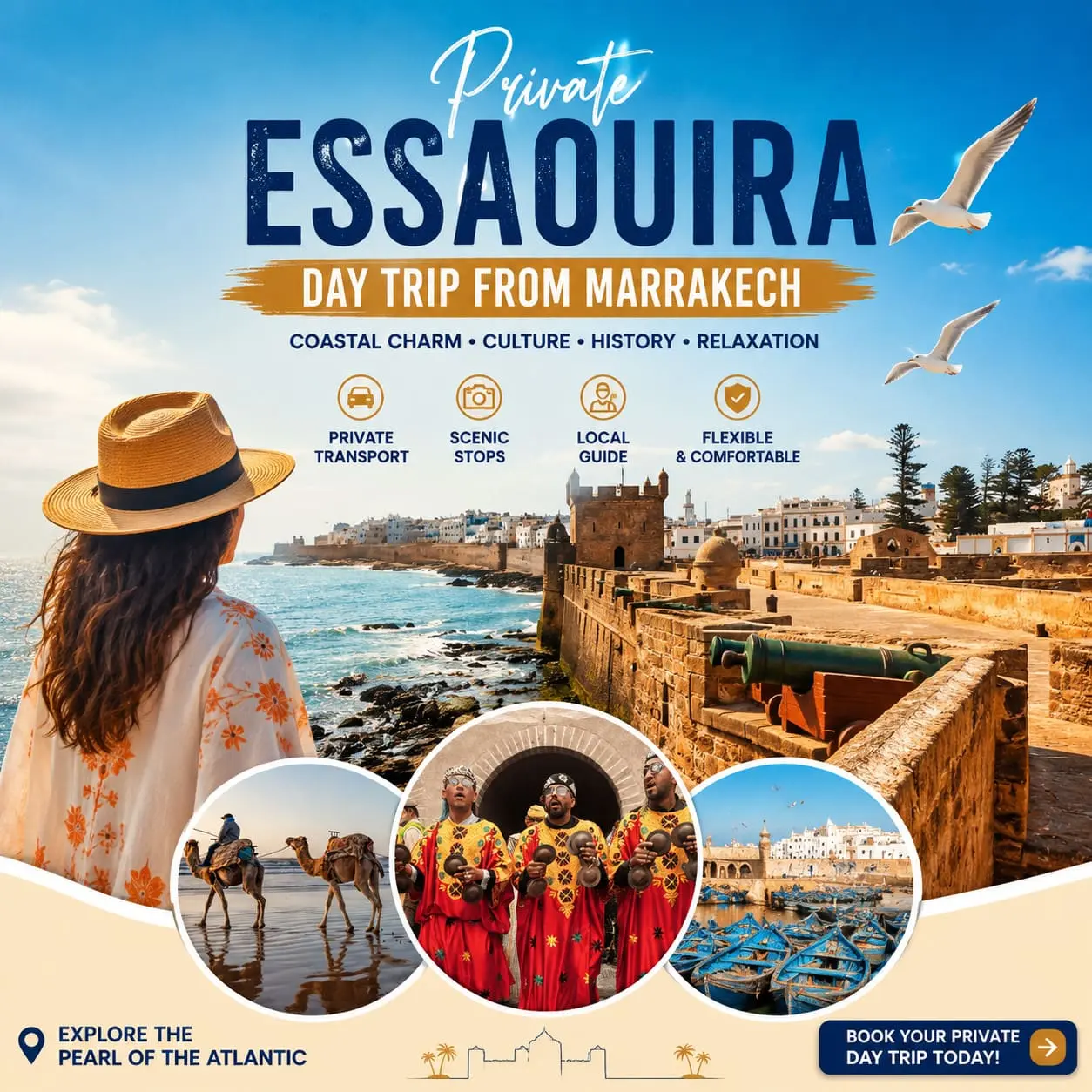 Private Essaouira Day Tour from Marrakech with coastal views and historic ramparts